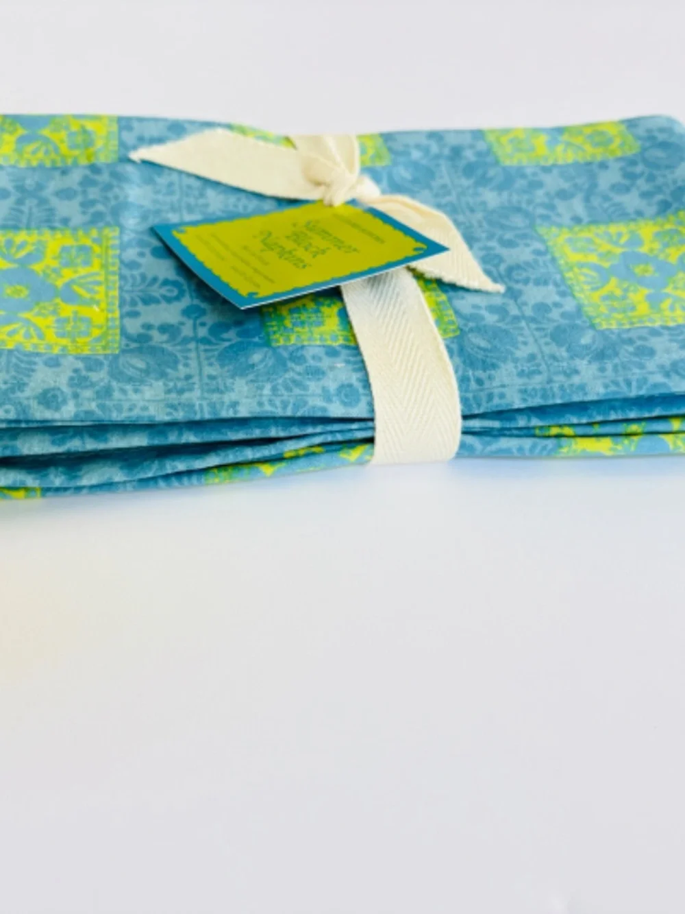 Williams Sonoma Napkins 4 Pack Summer Block Blue Yellow Cloth Dinner Luncheon